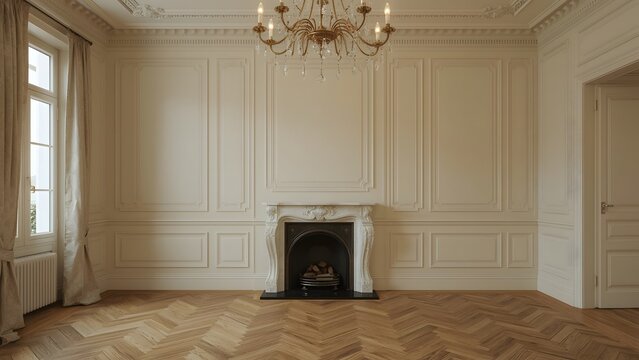 Elegant room with fireplace and ornate chandelier