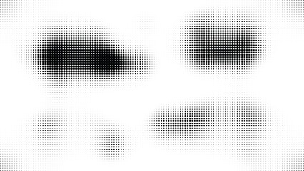 Abstract Grayscale Halftone Dot Clusters with Soft Blurry Edges on White Background for Modern Designs Vector Illustration
