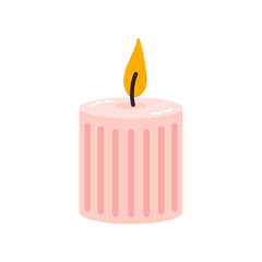 Decorative vertical candle in soft pink with elegant ribbed texture