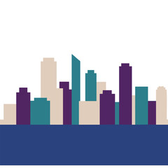 Naklejka premium Abstract city skyline silhouette with navy blue purple and beige buildings vector illustration for urban design and architecture projects 