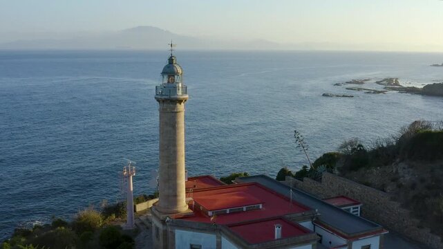 Aerial view of the lighthouse of Punta Carnero, in the province of C&aacute;diz, Andalusia, Spain, close to the Strait of Gibraltar.