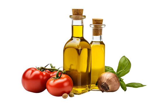 Olive oil bottle with fresh vegetables
