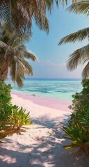 Fototapeta premium Tropical beach scene framed by palm trees