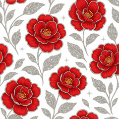 seamless red camellia pattern