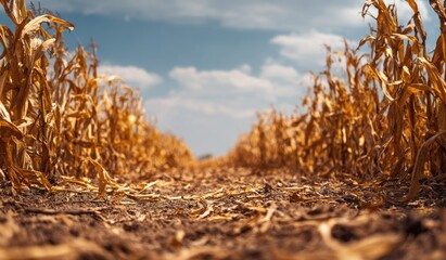 dried disaster agriculture corn or maize field from climate change and air pollution.  