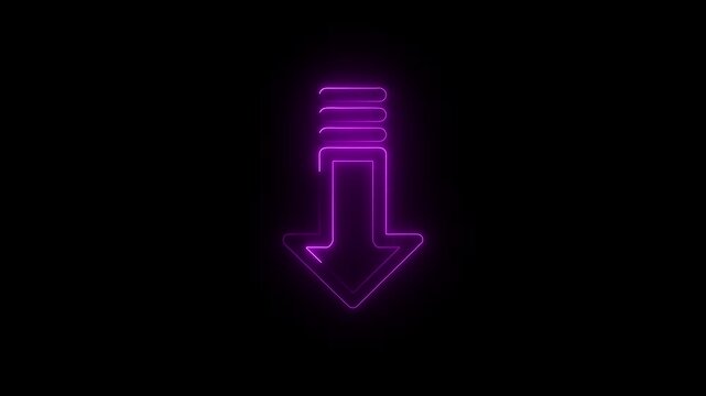 Glowing Purple Neon Down Arrow Icon Animation on Black Background Abstract Directional Symbol
