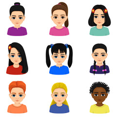 Young and cute girl portrait set with different hair styles