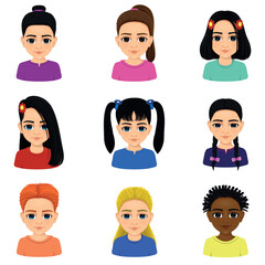 Young and cute girl portrait set with different hair styles