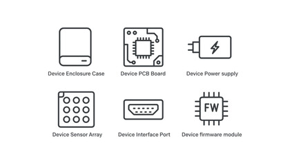 straight perfect stroke icon mono icons style isolated device enclosure case device PCB board device power supply device sensor array device interface port device firmware module