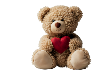 Adorable teddy bear holding a red heart, perfect for romantic gestures or Valentine's Day
