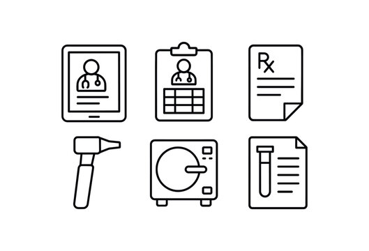 straight perfect stroke icon mono icons style isolated neral practitioner EHR interface tablet neral practitioner appointment schedule board neral practitioner prescription pad neral