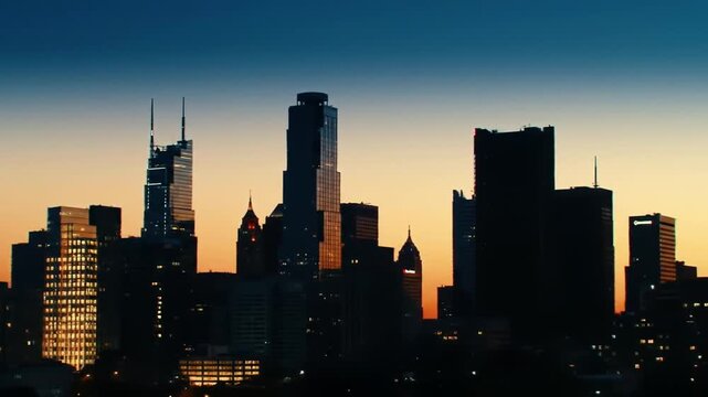 Urban Skyline During Twilight Hour In Vibrant Metropolitan Setting