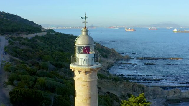 Aerial view of the lighthouse of Punta Carnero, in the province of C&aacute;diz, Andalusia, Spain, close to the Strait of Gibraltar.