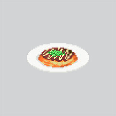 Pixel art illustration Japanese Okonomiyaki. Pixelated Okonomiyaki Food. Japanese Okonomiyaki Food Set Icon pixelated for the pixel art game and icon for website and video game. old school