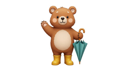 Isolated Teddy Bear with Umbrella