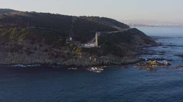 Aerial view of the lighthouse of Punta Carnero, in the province of C&aacute;diz, Andalusia, Spain, close to the Strait of Gibraltar.
