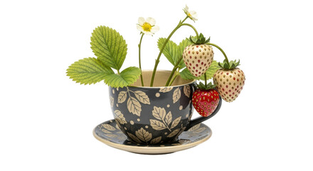 Isolated Strawberry Plant in Tea Cup