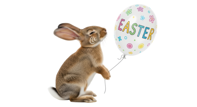 Isolated Cartoon Bunny with Easter Balloon