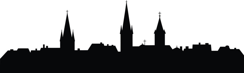 Obraz premium Cityscape Silhouette with Churches and Buildings on White Background silhouette