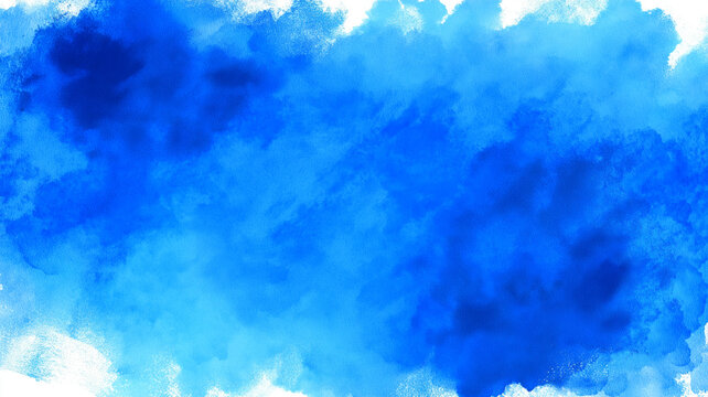 水彩ブラシの繊細な動きが印象的な青の背景イラスト、にじみ・ぼかし・濃淡の変化を活かした柔らかい抽象アート、空間を引き立てる汎用デザイン素材