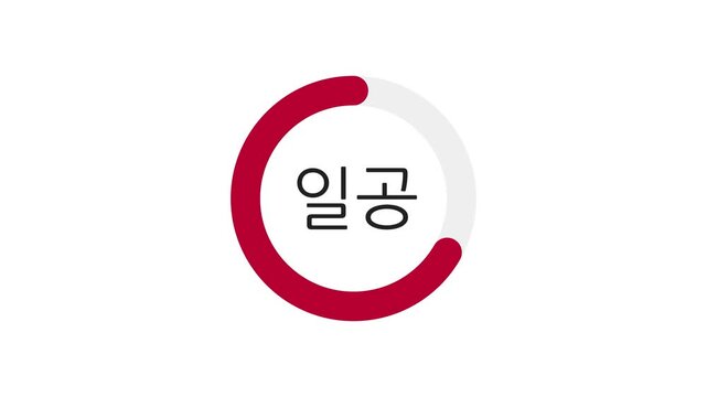 15-second Hangul countdown with red progress ring on white background. Progress ring decreases as seconds pass. Korean script-inspired. 4K Motion Graphics. Translation: Numbers 15 to 0 in Hangul