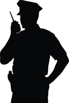 black silhouette police officer using radio clip art preview