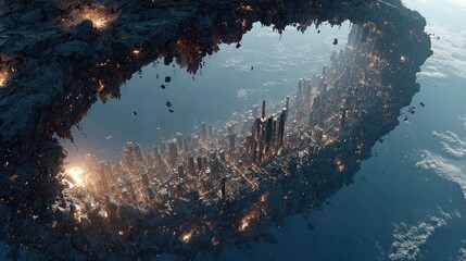 Futuristic City Floating in Space Inside a Geological Formation, Epic Architecture