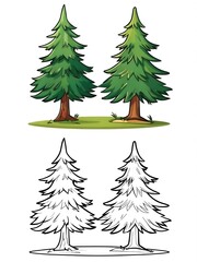 Fototapeta premium Two Cartoon Pine Trees with Outline