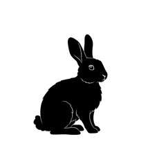 Obraz premium Adorable black rabbit silhouette on a clean white backdrop, perfect for Easter or nature themes.