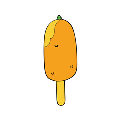 Vibrant mango popsicle design with realistic fruity texture and a playful bite mark detail