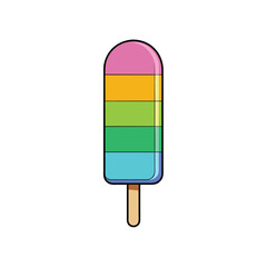 Vibrant rainbow layered popsicle with realistic shine and glossy highlights for summer treats