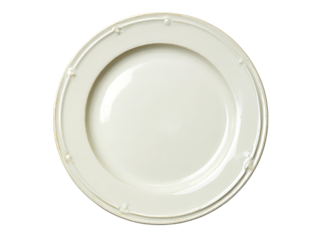 Elegant off-white dinner plate with subtle embossed detailing. Isolated On Transparent Background