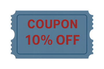 Blue coupon offering a 10% discount, isolated on a transparent background, perfect for marketing and advertising campaigns