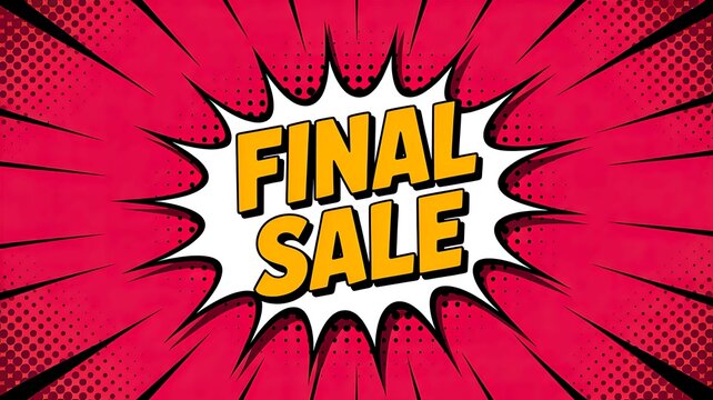 Pop art style final sale comic banner in red with text explosion background