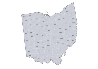  Ohio, U.S. state, gray political map with borders and county names