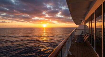 Captivating sunrise view from cruise ship balcony providing tranquil ocean vista