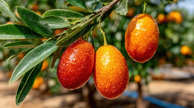 Kumquats hanging on a branch - Powered by Adobe