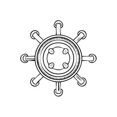 Fototapeta premium Engraved Helm Graphic Ship Steering Wheel Nautical Wheel Drawing Illustration