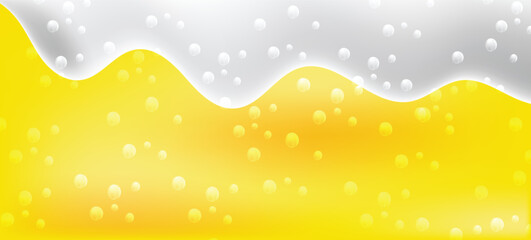 Light beer with froth and bubbles pouring into glass, creating refreshing beverage