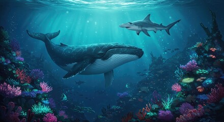 Underwater serenity whale shark coral reefs vibrant marine life ecosystem exploration