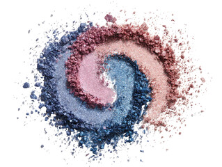 Spiral swirl of colorful eyeshadow powder on black background