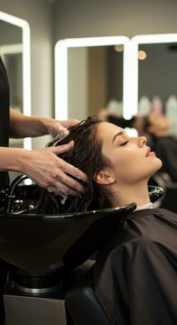 washing hair in a modern beauty salon