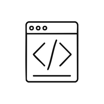 Coding symbol in browser window, black and white illustration, programming icon concept