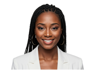 Portrait of a Smiling Black Woman in White Blazer on Transparent Background