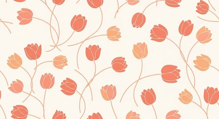 Stylized Orange and Peach Floral Blossom Pattern, Seamless Decorative Spring Background Design for Textiles