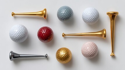 Colorful Golf Balls and Tees Arranged on a Light Background for Playful Sports Concept