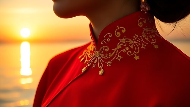 Vietnam National Day flag on silk cushion with bamboo leaves and lanterns