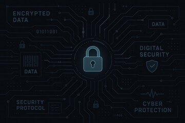 Cybersecurity visualization with encrypted data streams and digital security elements for technology and information protection branding