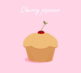 Isolated cherry popover on pink background. Vector food illustration in cartoon style
