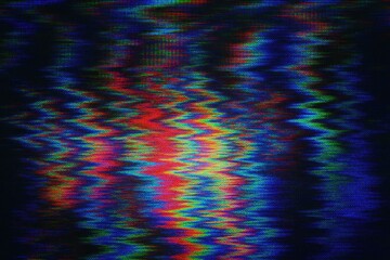 Digital glitch art texture with pixelated distortion effects and RGB color separation on dark monitor screen